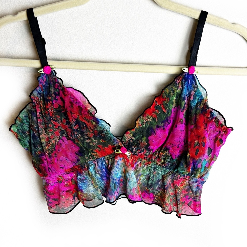 PARADE Silky Mesh flutter longline bralette multicolor vibrant size: M